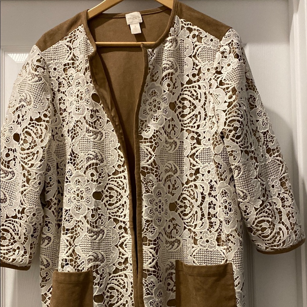 Chico's : Cream and Brown Lace Blazer